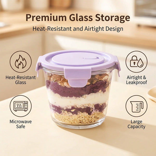 Sakerplus® Lidded Glass Food Storage Bowl Set