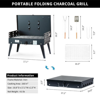Sakerplus® Portable Foldable Charcoal BBQ Grill Kit