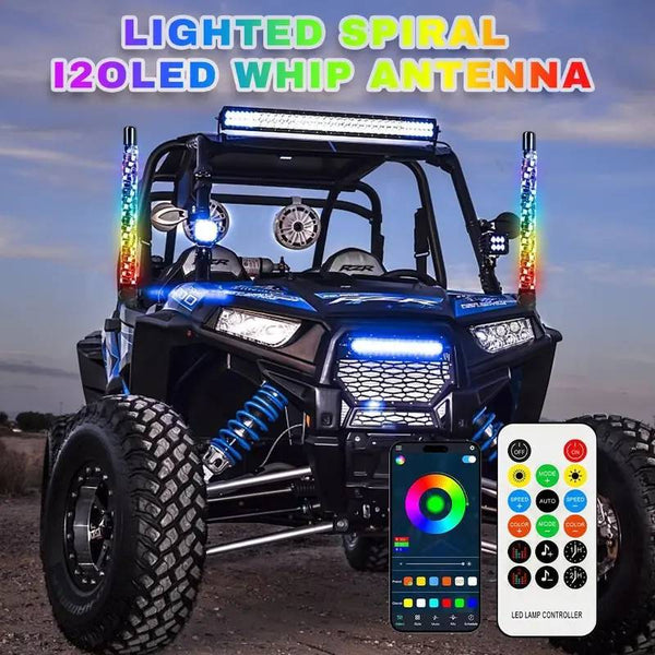Sakerplus® Spiral RGB LED Whip Lights Set