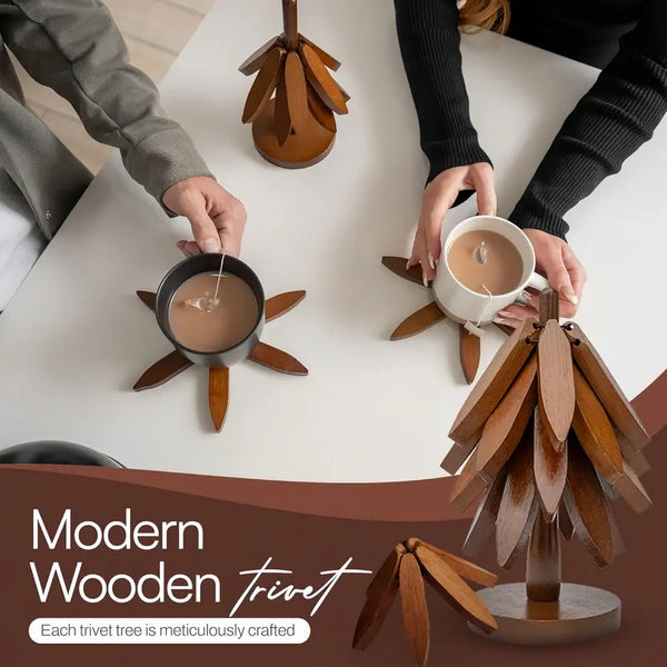 Sakerplus® Wooden Tree Trivets For Hot Dishes 4pcs