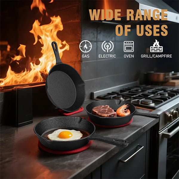 Sakerplus® Pre-Seasoned Cast Iron Skillet Set