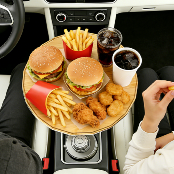 Sakerplus® 360° Rotating Wooden Car Cupholder Tray