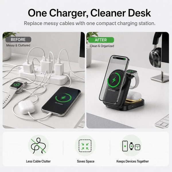 Sakerplus® 3-In-1 Foldable Magnetic Wireless Charging Station