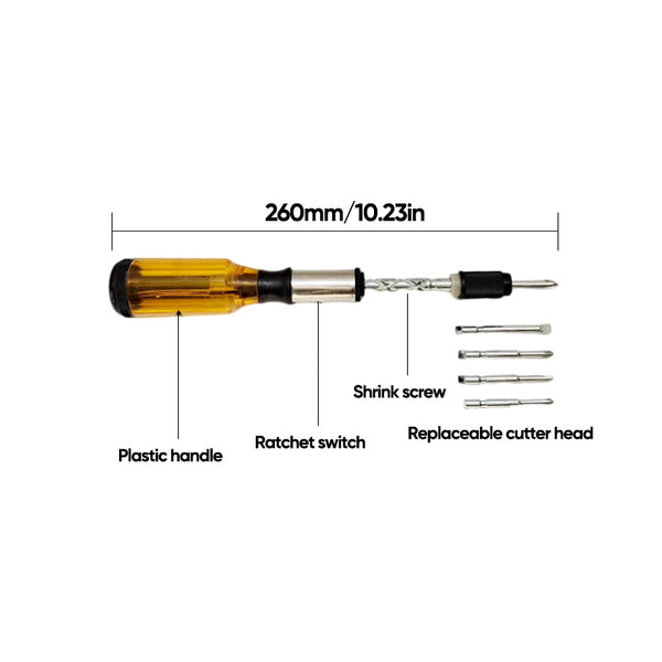 SAKER® Push Pull Ratchet Screwdriver With 5 Screwdriver Heads