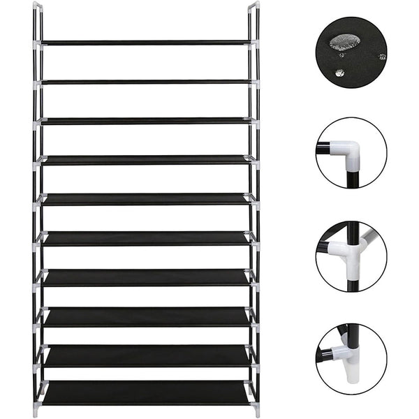 Sakerplus® 10-Tier Black Metal Shoe Storage Rack