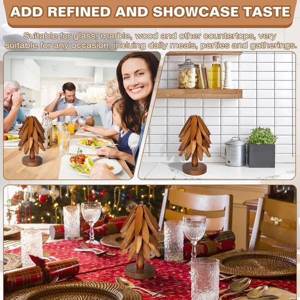 Sakerplus® Wooden Tree Trivets For Hot Dishes 4pcs