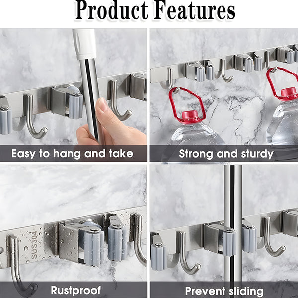 Sakerplus® Stainless Steel Broom Mop Holder Wall Mount