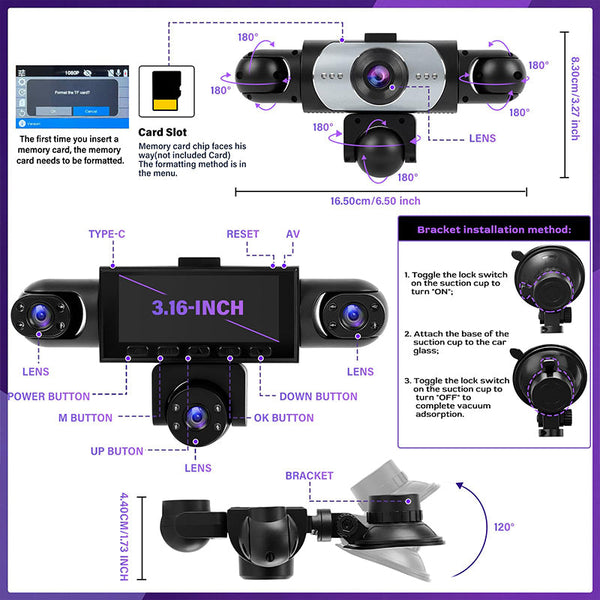 Sakerplus® Five Channel Wide Angle Dash Cam