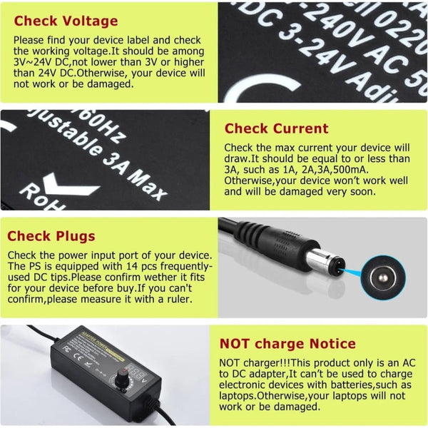 Sakerplus® Adjustable Universal Power Supply Adapter Tips