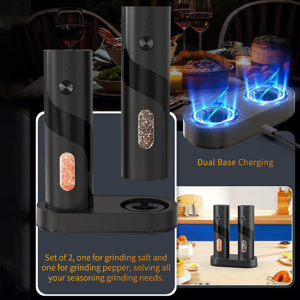 Sakerplus Electric Salt and Pepper Grinder Set with Charging Base