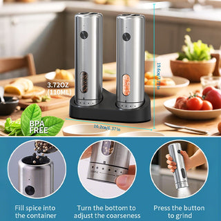 Sakerplus Electric Salt and Pepper Grinder Set with Charging Base