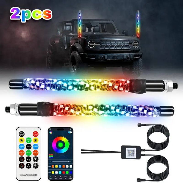 Sakerplus® Spiral RGB LED Whip Lights Set