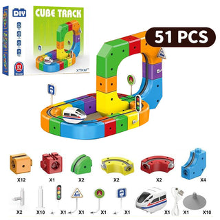 3D STEM Electric Train Set for Kids｜Dynamic Click Rail Track Building Kit with Colorful Interlocking Cubes｜Gravity-Defying 360° Rotations, Vertical Climbs, and Inverted Rail Stunts｜Creative Engineering Construction Toy for Cognitive Development｜Safe BPA-Free Materials with Secure Locking System｜Customizable Flexible Track Layouts for Innovative Builders and Gift-Ready Educational Playset