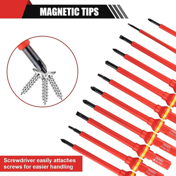 Sakerplus® 13-Piece 1000V Insulated Magnetic Screwdriver Set