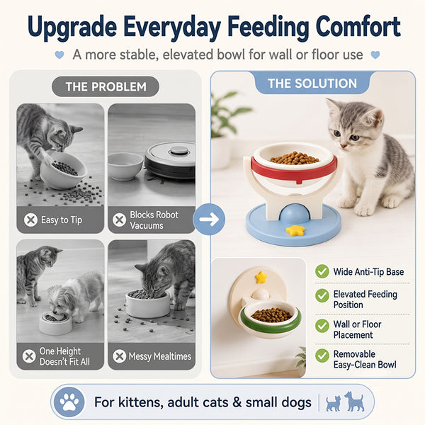 Sakerplus® Adjustable Wall Mounted Cat Bowl Set