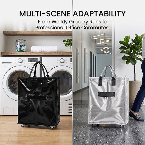 Sakerplus® Foldable Rolling Tote Bag With Wheels