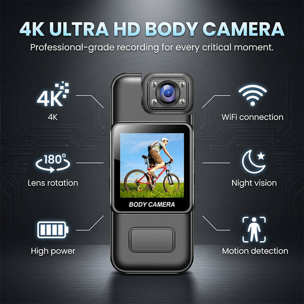 Sakerplus® 4K Body Cam With Rotatable Lens