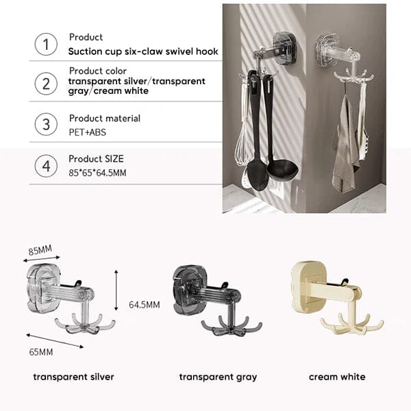SAKER® Suction Cup Six-Claw Swivel Hook