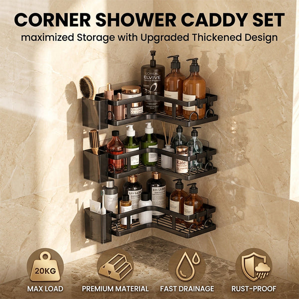 Sakerplus® Drill-Free Bathroom Corner Shelf Set