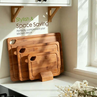 Sakerplus® Bamboo Cutting Board Set With Holder