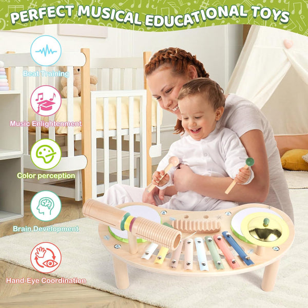 Sakerplus® 7 In 1 Wooden Kids Drum Set