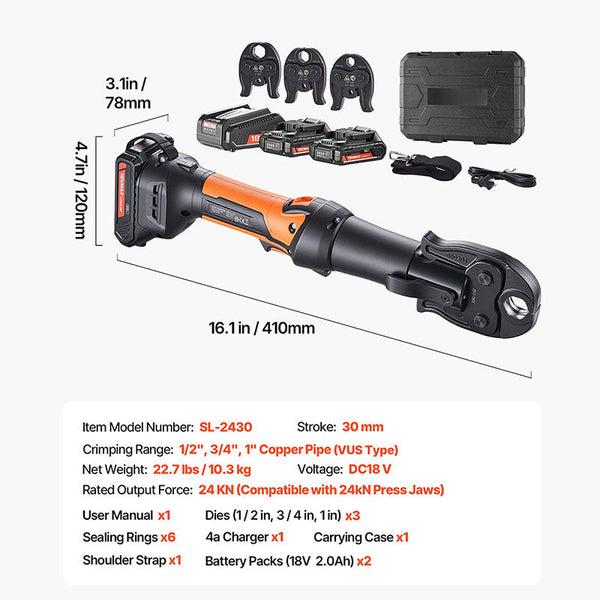 Sakerplus® Cordless Hydraulic Pipe Crimping Tool Kit