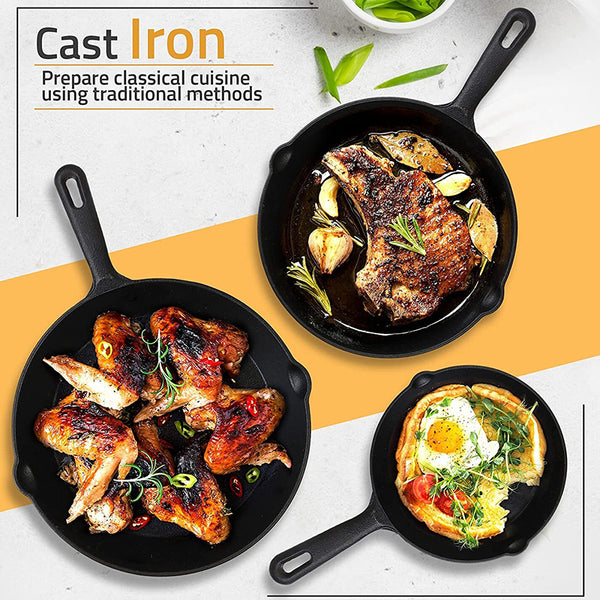Sakerplus® Pre-Seasoned Cast Iron Skillet Set