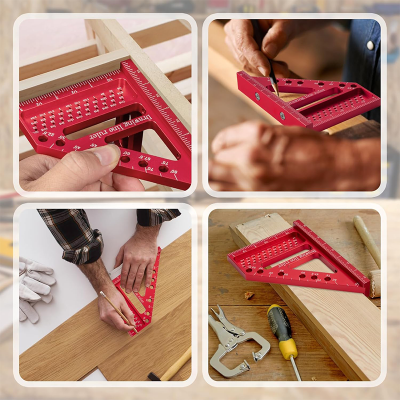 ViewReal Red Aluminum 3D Multi-Angle Measuring Ruler, 7.76 Inches – For Woodworking, Crafting & DIY