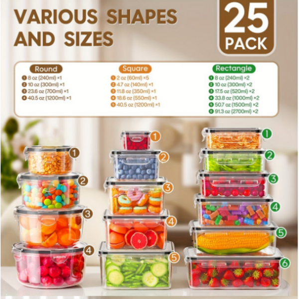 Sakerplus®  25-Piece Airtight Food Storage Container Set