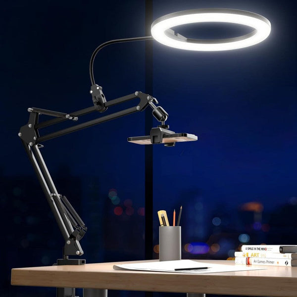 Sakerplus® Overhead Ring Light Kit with Boom Arm & Phone Holder
