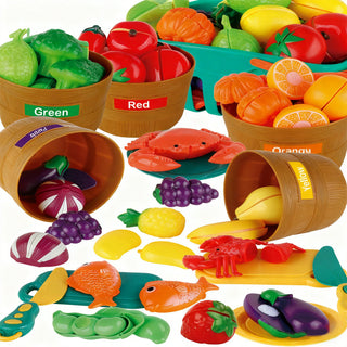 Pretend Play Kitchen Food Set – Realistic and Safe Toddler Toy Food for Kids | Includes Pizza, Fast Food, Burgers, Desserts, Fruits, Vegetables, Seafood, Canned Foods, and More