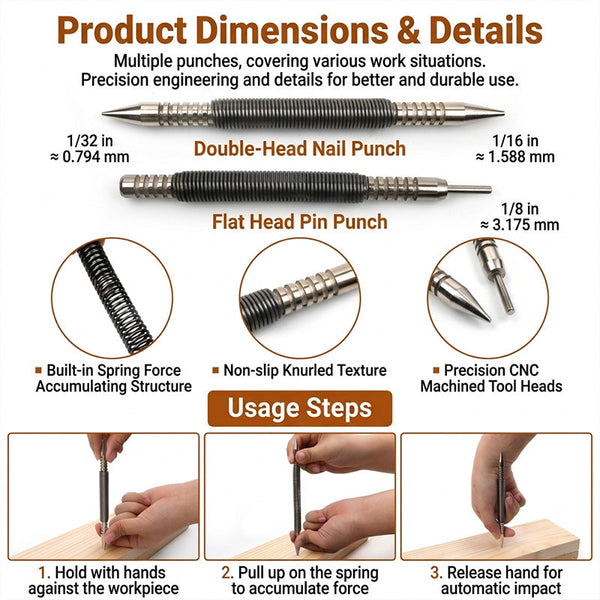 Sakerplus® Spring Loaded Center Punch Tool