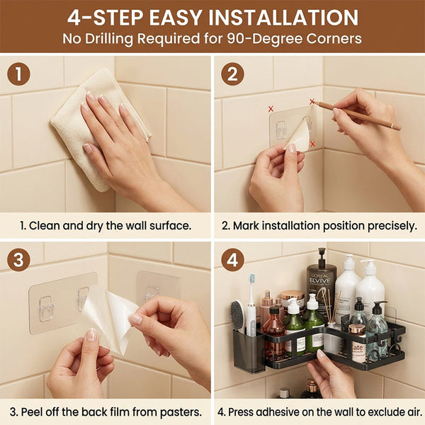 Sakerplus® Drill-Free Bathroom Corner Shelf Set