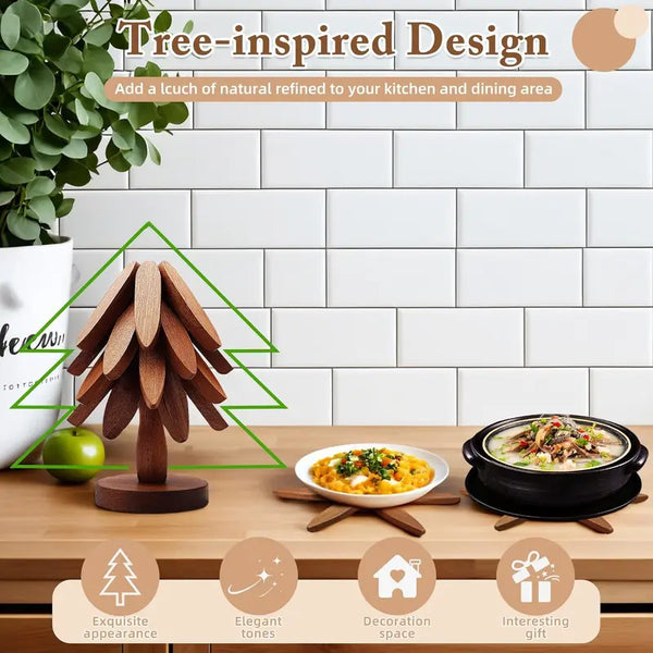 Sakerplus® Wooden Tree Trivets For Hot Dishes 4pcs