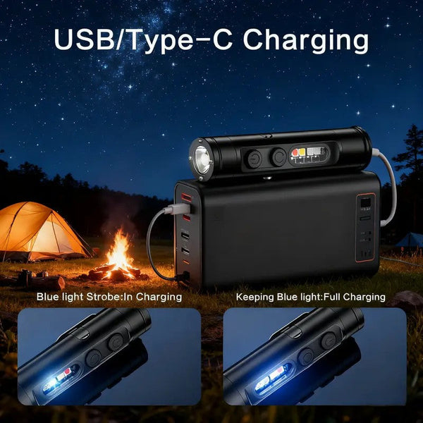 Sakerplus® 5-In-1 Rechargeable Keychain Survival Flashlight