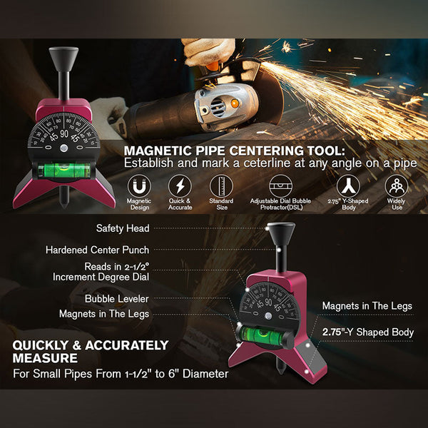 Sakerplus® Magnetic Pipe Center Finder Gauge Tool