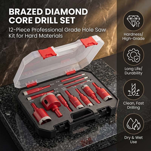 Sakerplus® 12-Piece Multifunctional Glass & Marble Drill Bit Set