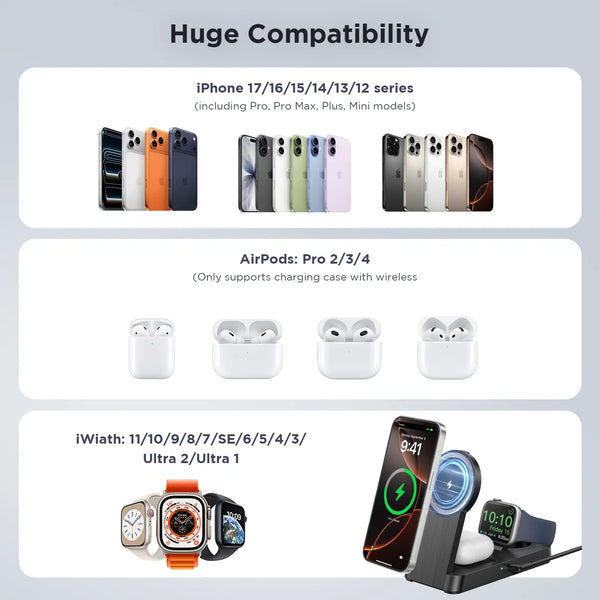 Sakerplus® Magnetic Foldable 3-In-1 Wireless Charging Station