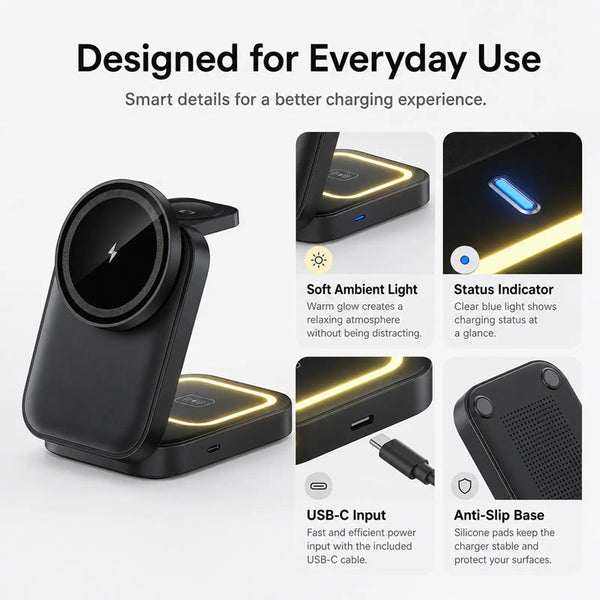 Sakerplus® 3-In-1 Foldable Magnetic Wireless Charging Station
