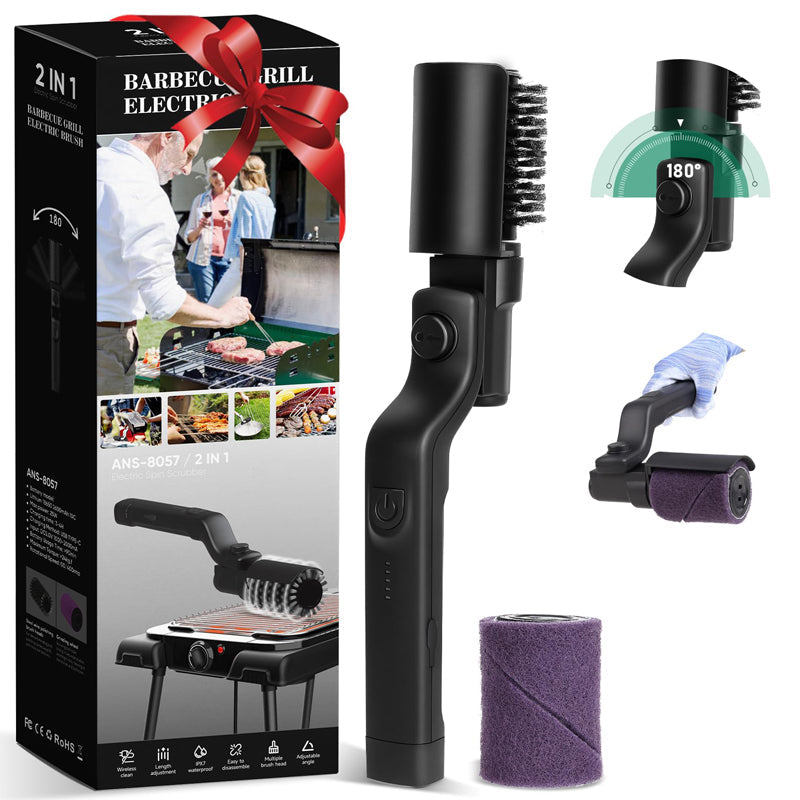 Flame King Electric BBQ Grill Brush – Cordless, Rechargeable, Stainless Steel Bristles