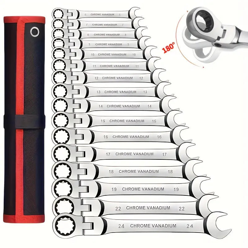 Sakerplus® Flex Head Ratcheting Wrench Set 16pcs Durable Chrome ...