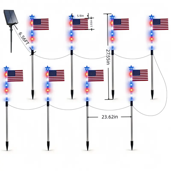 Sakerplus® Patriotic Solar Flag Light Set