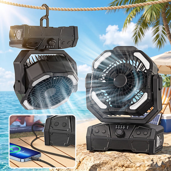 Sakerplus® Rechargeable Portable Camping Fan With LED Light