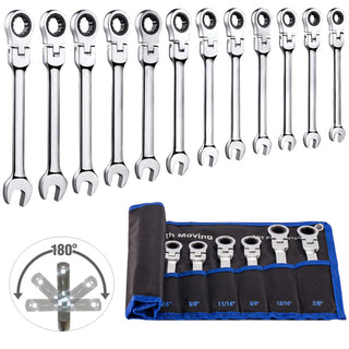 Sakerplus 12pcs SAE Flex-Head Ratcheting Wrench Set