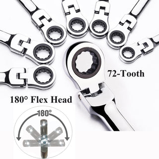 Sakerplus 12pcs SAE Flex-Head Ratcheting Wrench Set