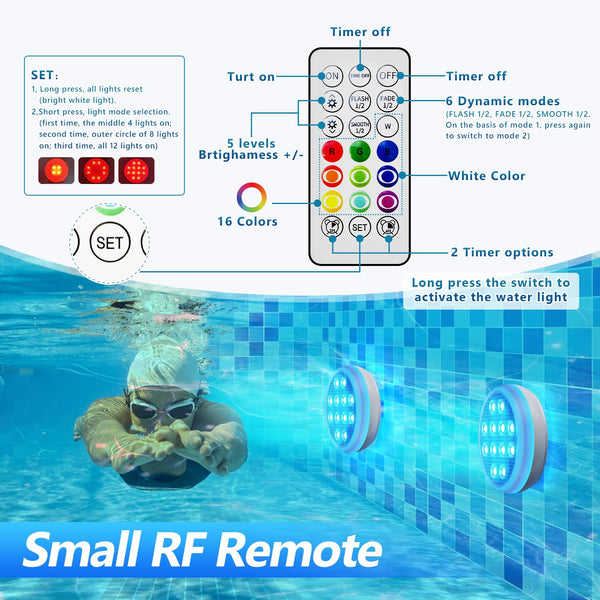 Sakerplus 2/4 PCS-Ultra-High Brightness Rechargeable Submersible LED Lights with Remote