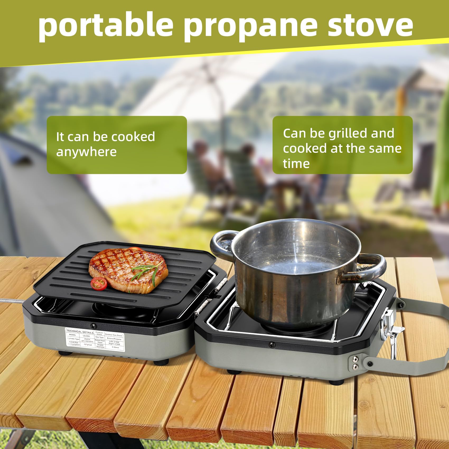 200,000 BTU High Pressure Gas Burner – Portable Outdoor Camping Cooker, Classic BBQ, ZOKOP G34000579