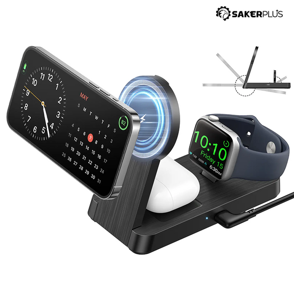 Sakerplus® Magnetic Foldable 3-In-1 Wireless Charging Station