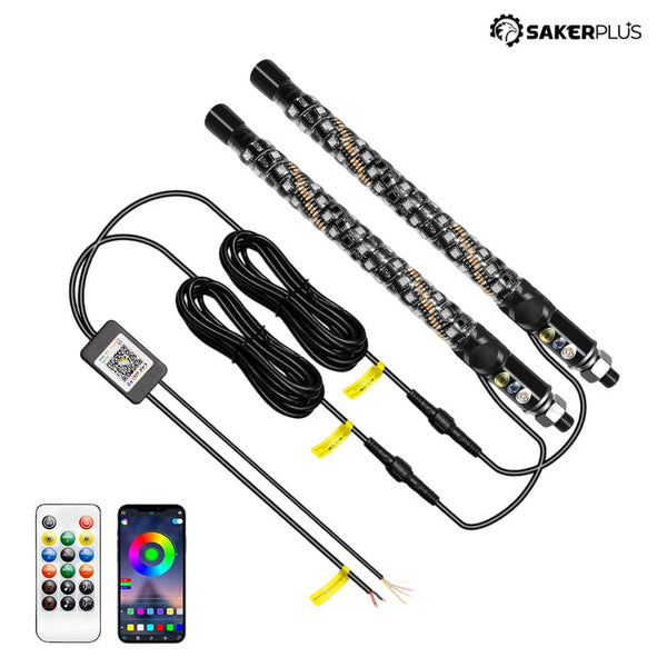 Sakerplus® Spiral RGB LED Whip Lights Set