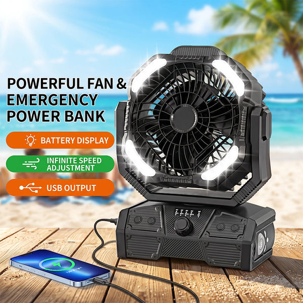 Sakerplus® Rechargeable Portable Camping Fan With LED Light
